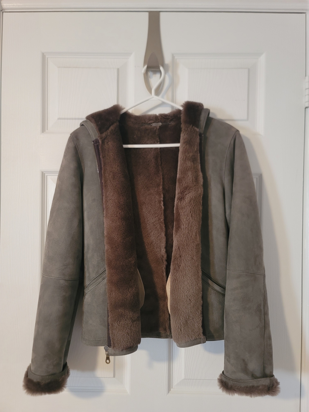 Dominic Bellissimo Gray Suede Shearling Jacket with Brown Faux Fur Lining